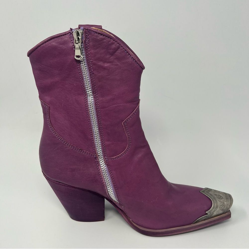 Free People Purple Suede Western Ankle Boots with Metal Toe Cap - Picture 3 of 11
